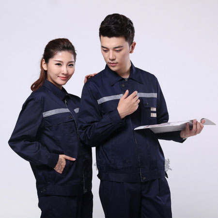 藏青拼米色涤棉线卡造纸厂工作服AC090-YS