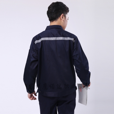 藏青拼米色涤棉线卡五金塑胶厂工作服AC090-WJ