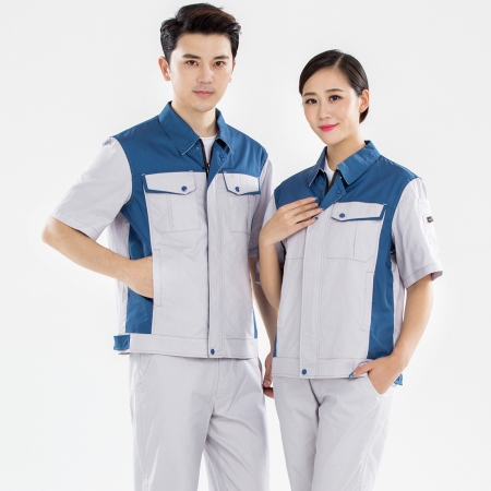 米白拼浅绿色夏季工服AD17-2-XJ