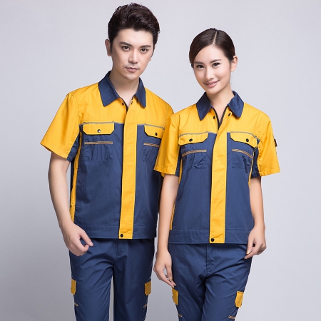 蟹青拼黄色短袖工服AD08-2