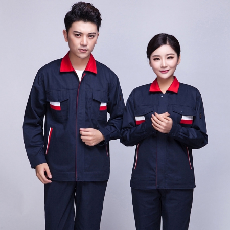 藏青色拼紫红银白春秋工服AC02-1